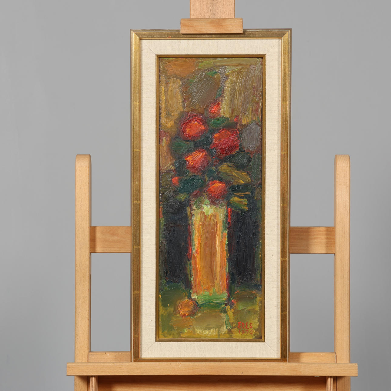 ARNOLD ERES. OIL ON PANEL, Floral piece, Signed and dated 1974.