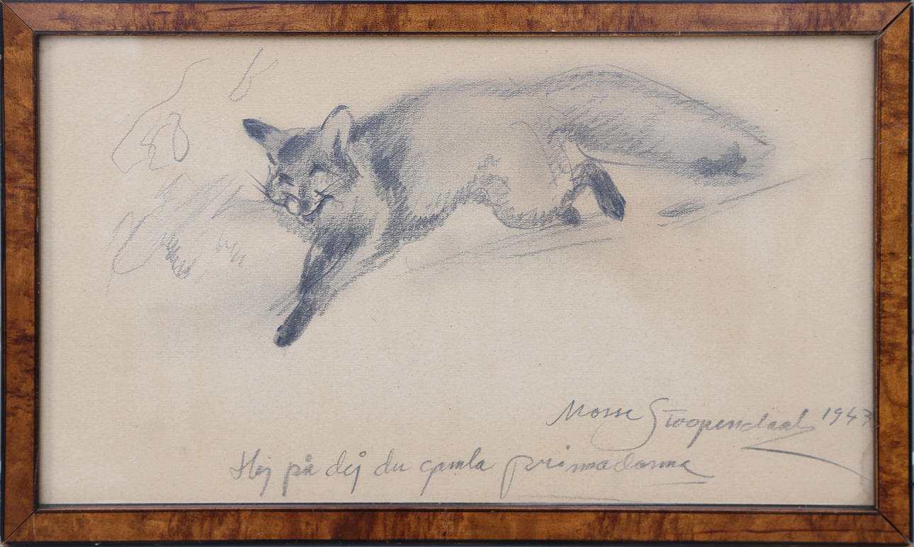 MOSSE STOOPENDAAL. Räv, teckning, signerad, 1940-tal.