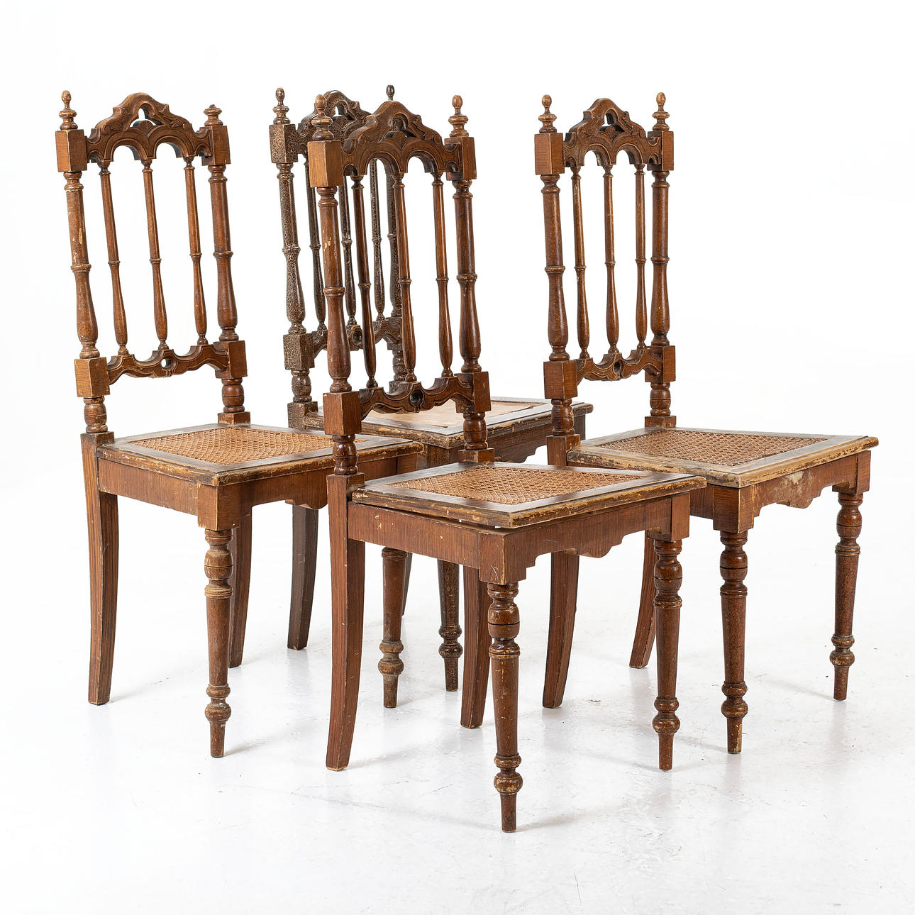 A set of four rattan chairs, Neo-Renaissance, turn of the century 1900 ...