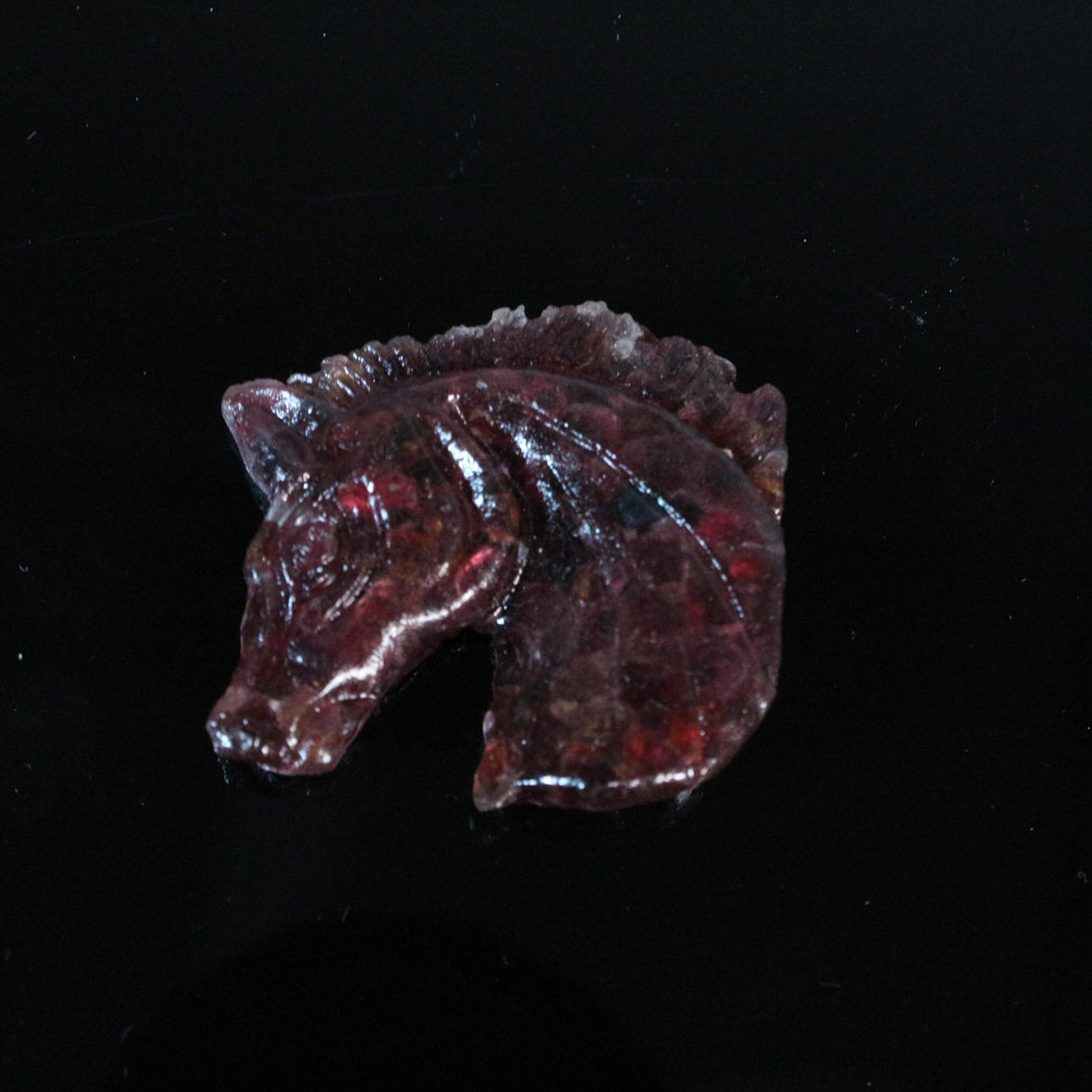 Rhodolite Garnet horse head.