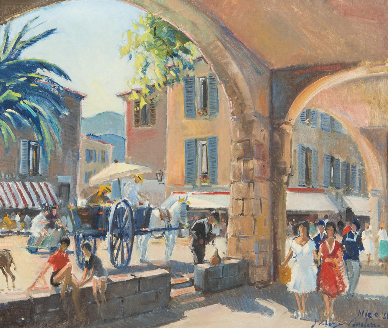 JOHANNES MEYER ANDERSEN. Torgmotiv från Nice, olja på duk, signerad J. Meyer Andersson Nice -58.