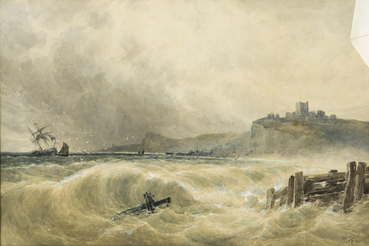 THOMAS BUSH HARDY. Båtar i storm, akvarell, signerad T.B. Hardy.