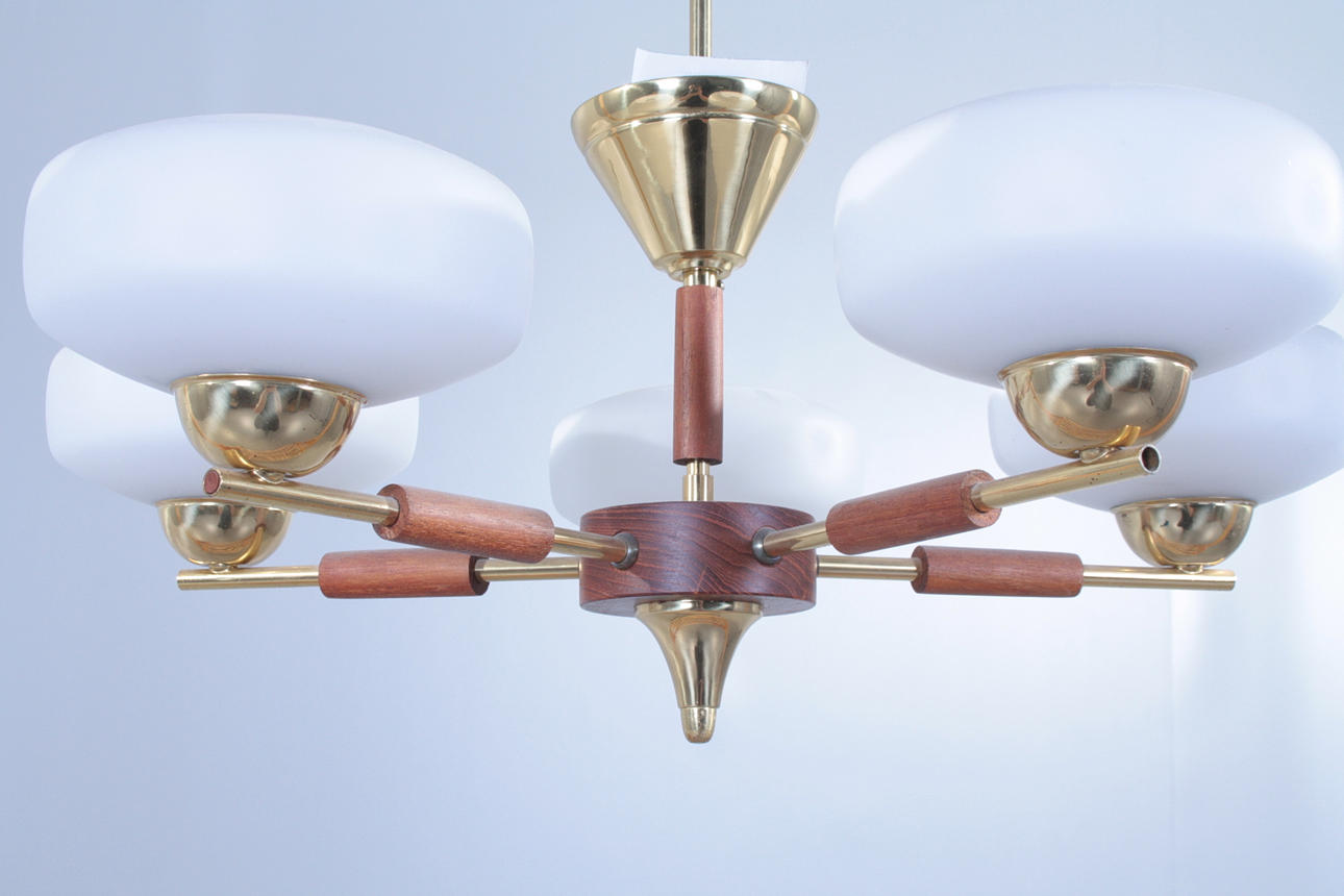 TAKLAMPA,5-armad, teak,1960/70-tal.