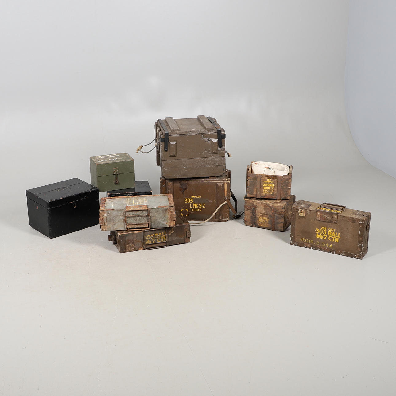 A COLLECTION OF SECOND WORLD WAR AND LATER AMMUNITION BOXES AND OTHER ...