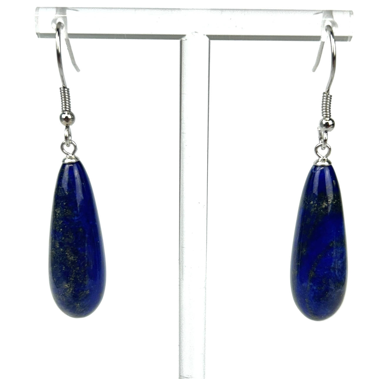 SILVER LAPIS LAZULI DROP EARRINGS.