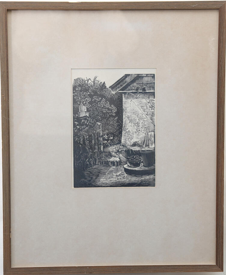 KARIN PERSSON. “Sommarvardag” woodcut, signed and dated 1945.