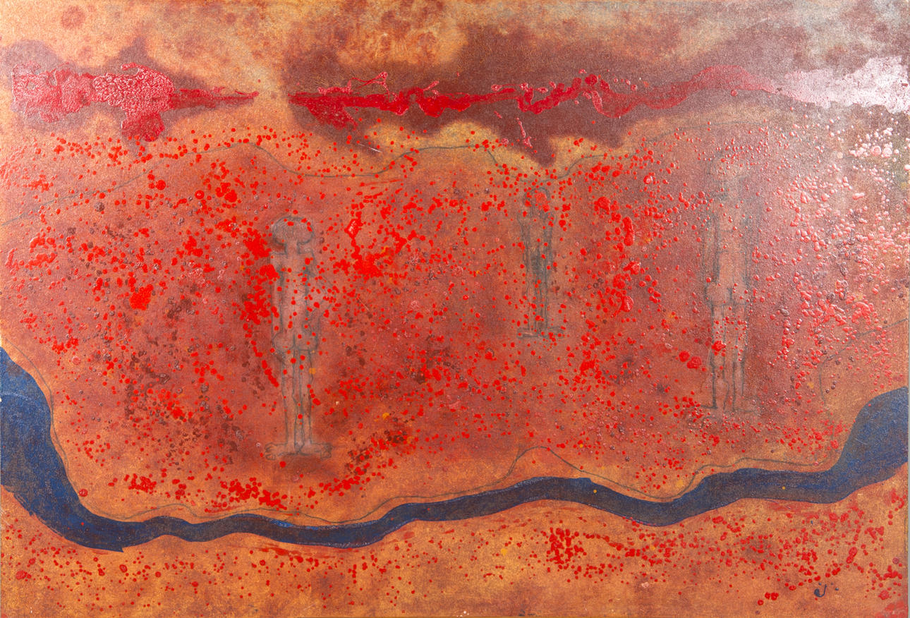 SVERRE ERIXSON. TILLSKRIVEN. "Nakna män", olja på spånskiva, osignerad.