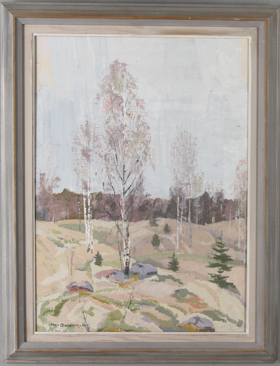 SVEN DAVIDSSON. Landskapsmotiv, olja på pannå, signerad, samt daterad -56.