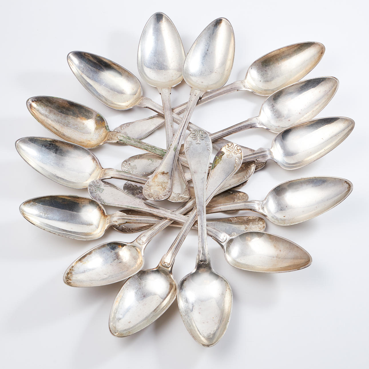 DINING SPOONS, silver, 14 pcs, model Gammel Fransk, of which twelve ...