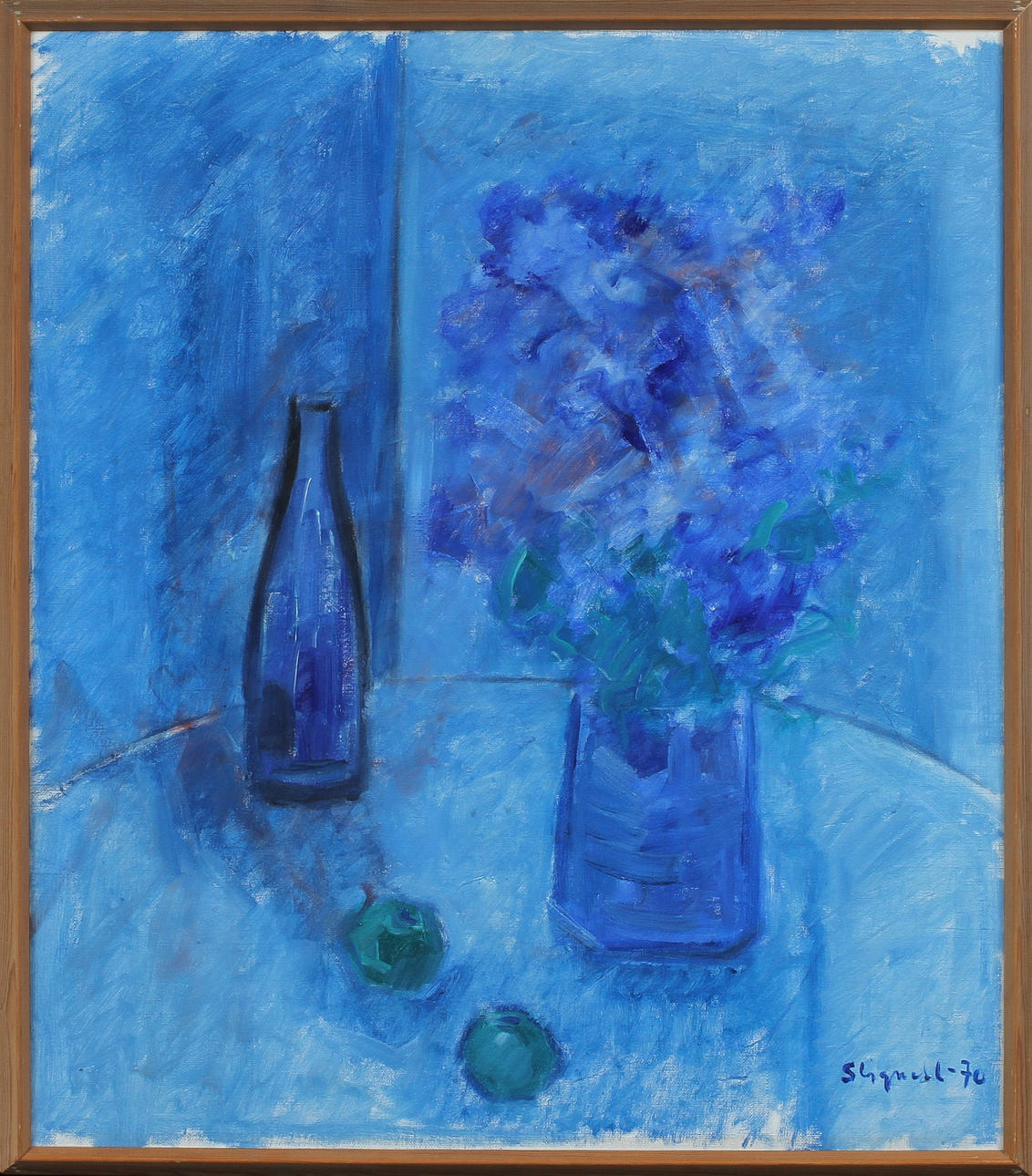 SVEN LIGNELL. "Stilleben i blått", olja på duk, signerad och daterad -70.