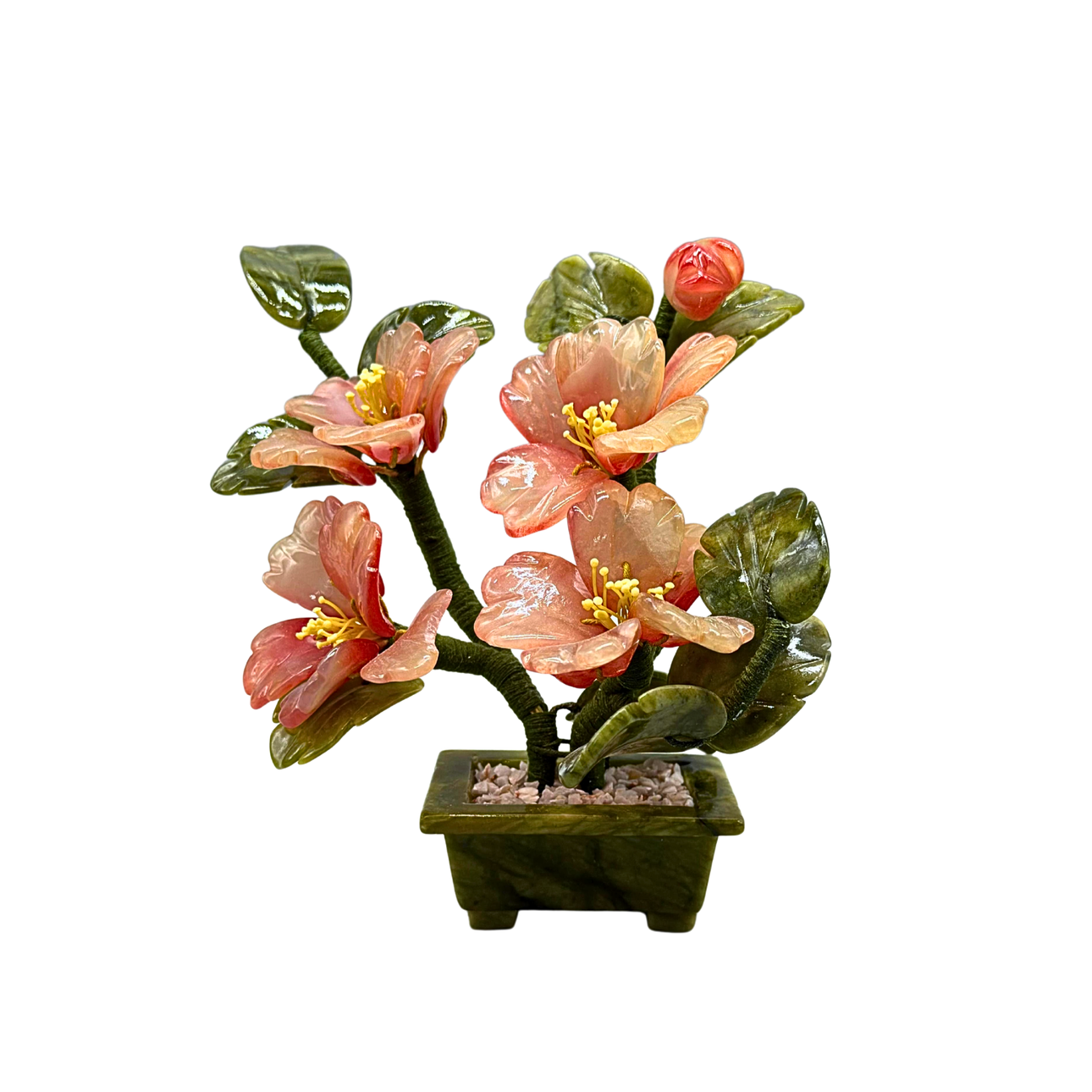 DECORATIVE TREE WITH JADE STONE FLOWERS.