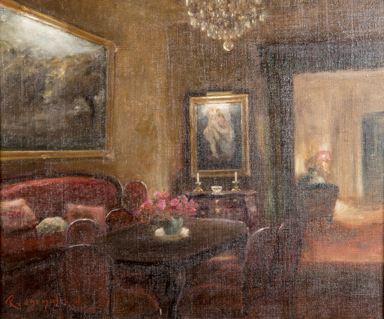 OIDENTIFIERAD KONSTNÄR. Interiör, olja på duk, signerad Rydnemalm -68.