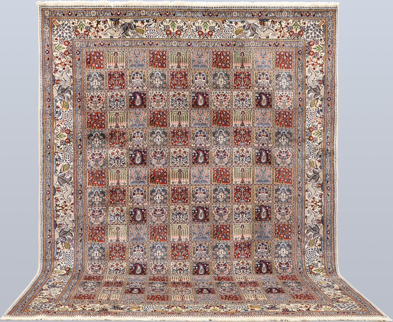 ORIENT CARPET. Figural Moud with silk elements, garden pattern, 350 x 244 cm.