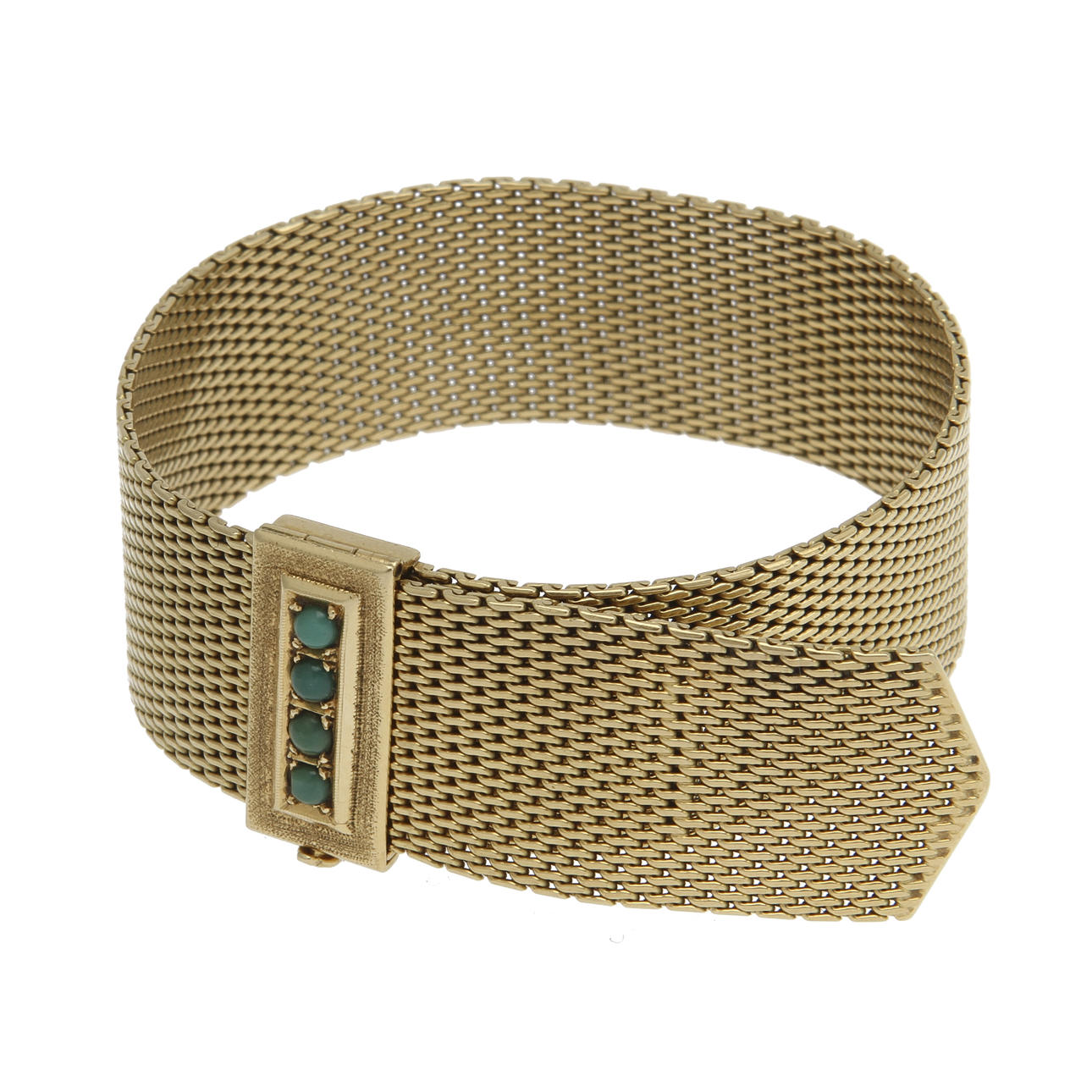 ARMBAND, 18k guld med 4 gröna stenar. Vikt ca 58 g.