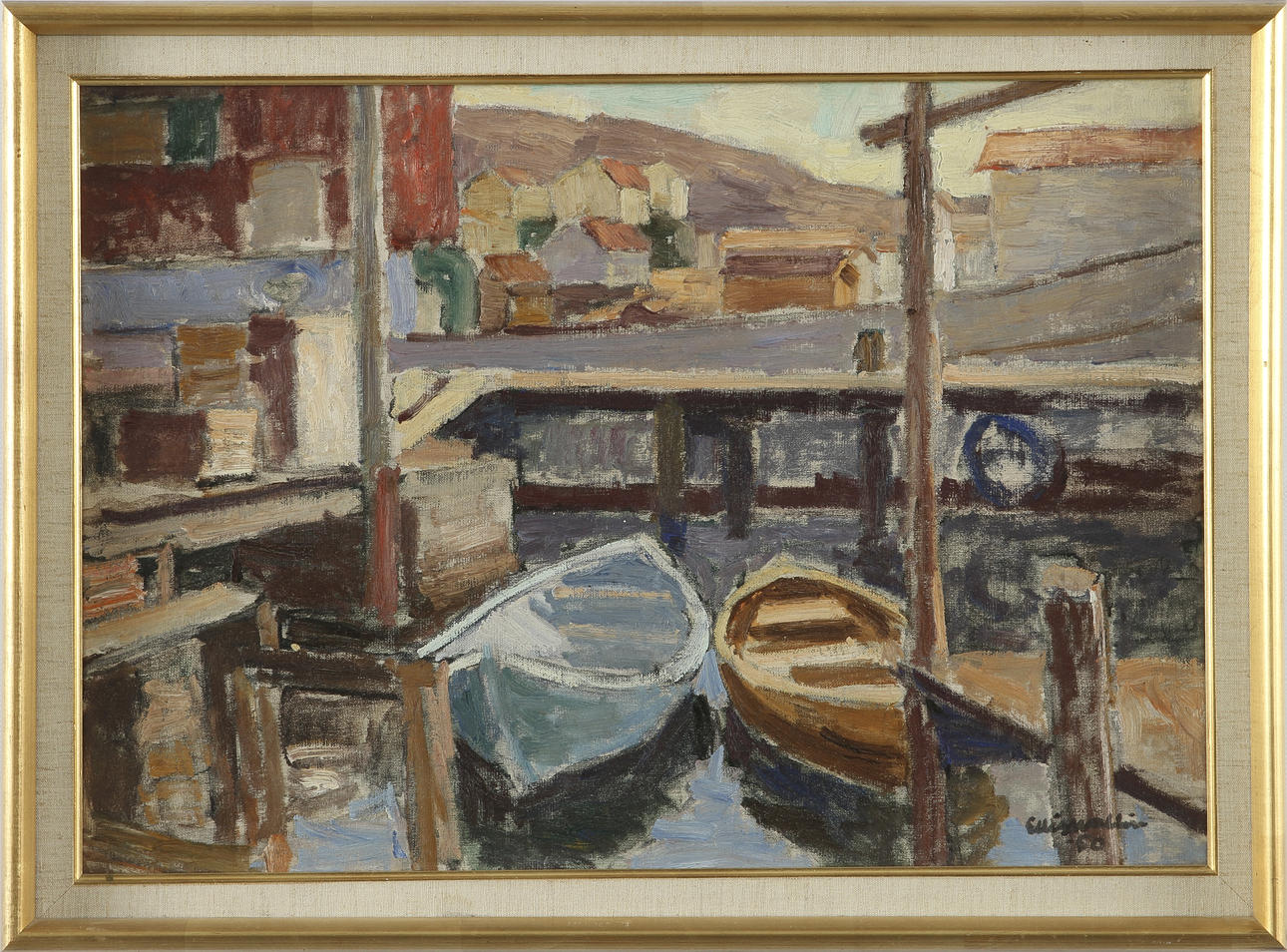 ELLIS WALLIN. Olja på duk, signerad -50. "Sol efter regn", Grundsund.