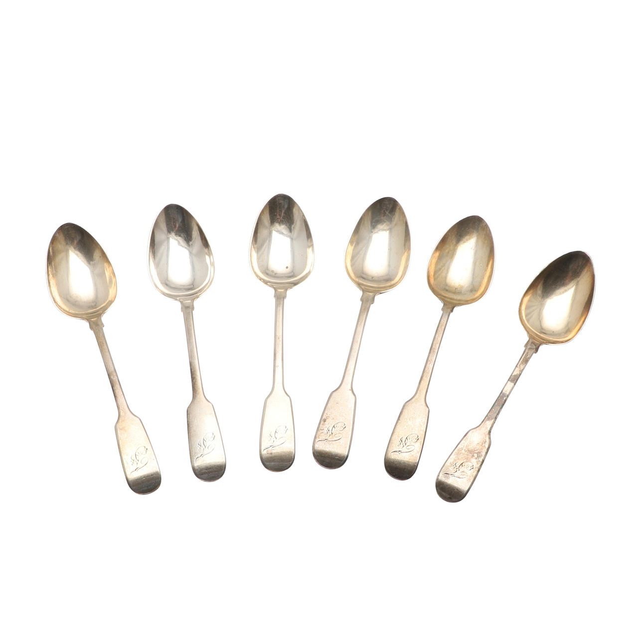A SET OF SIX GEORGE IV SILVER FIDDLE PATTERN TEASPOONS. Silver & Metals ...