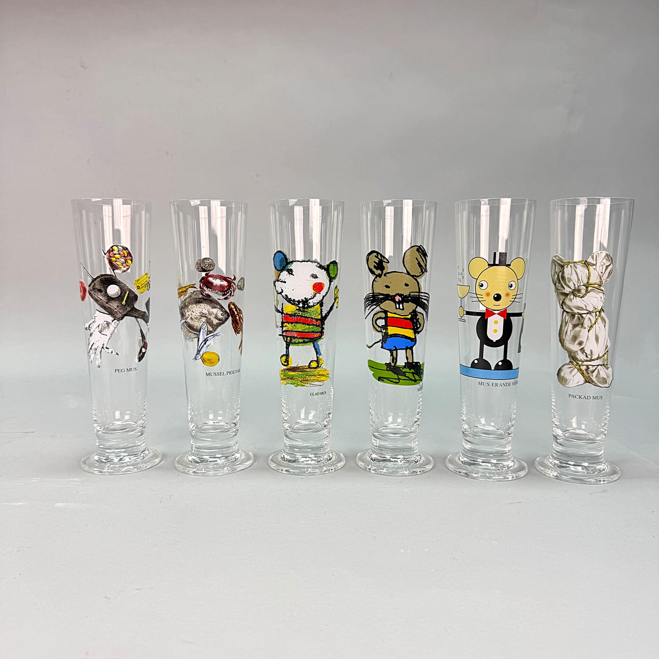 BEER GLASSES - 6 pcs Lasse Åberg, Signed.