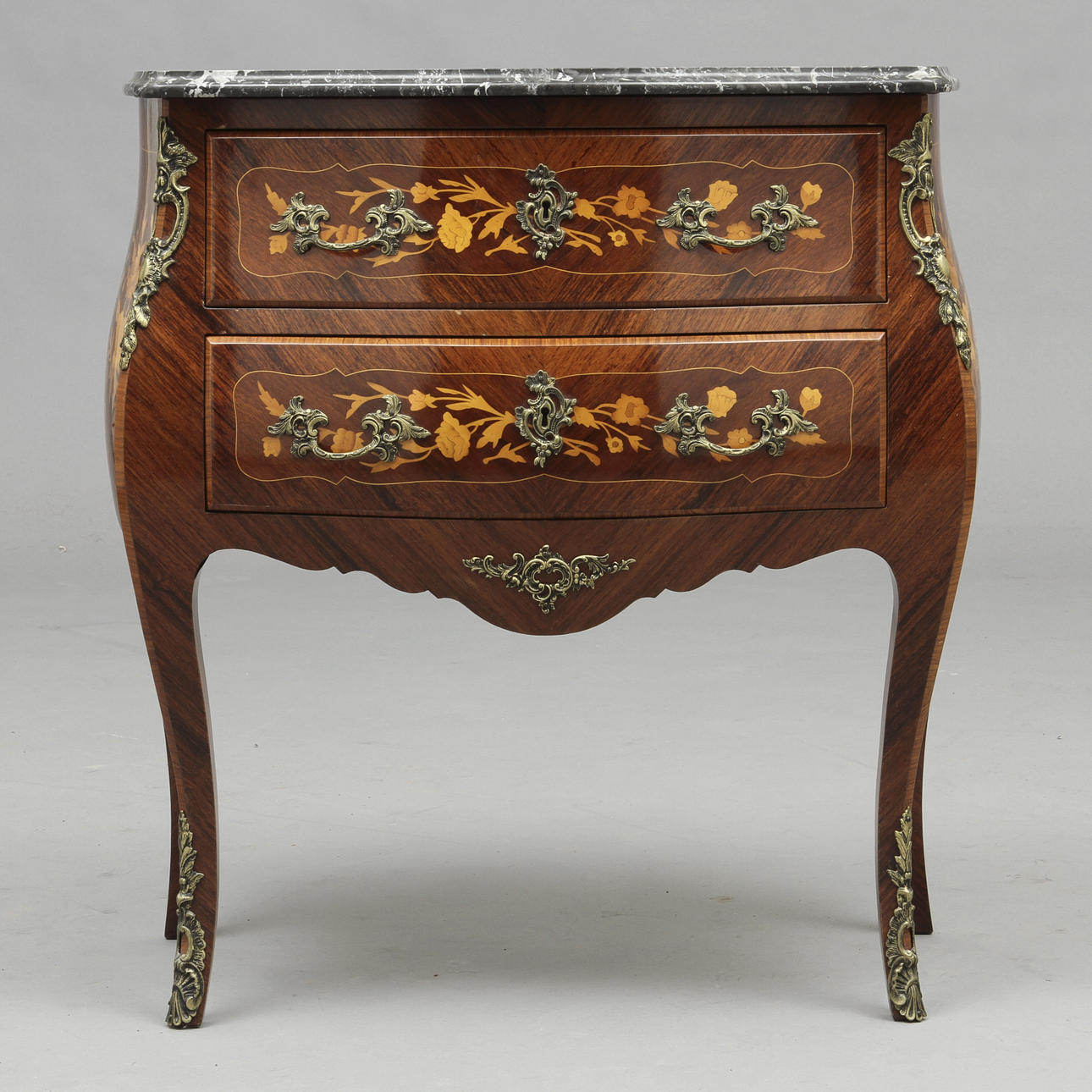 BYRÅ, rokokostil, 2 lådor och stenskiva.