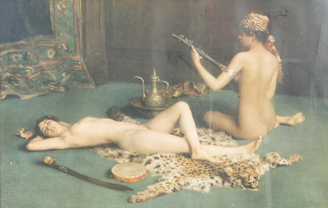 TAVLA, kvinnofigurer, oljetryck, 1800/1900-tal.