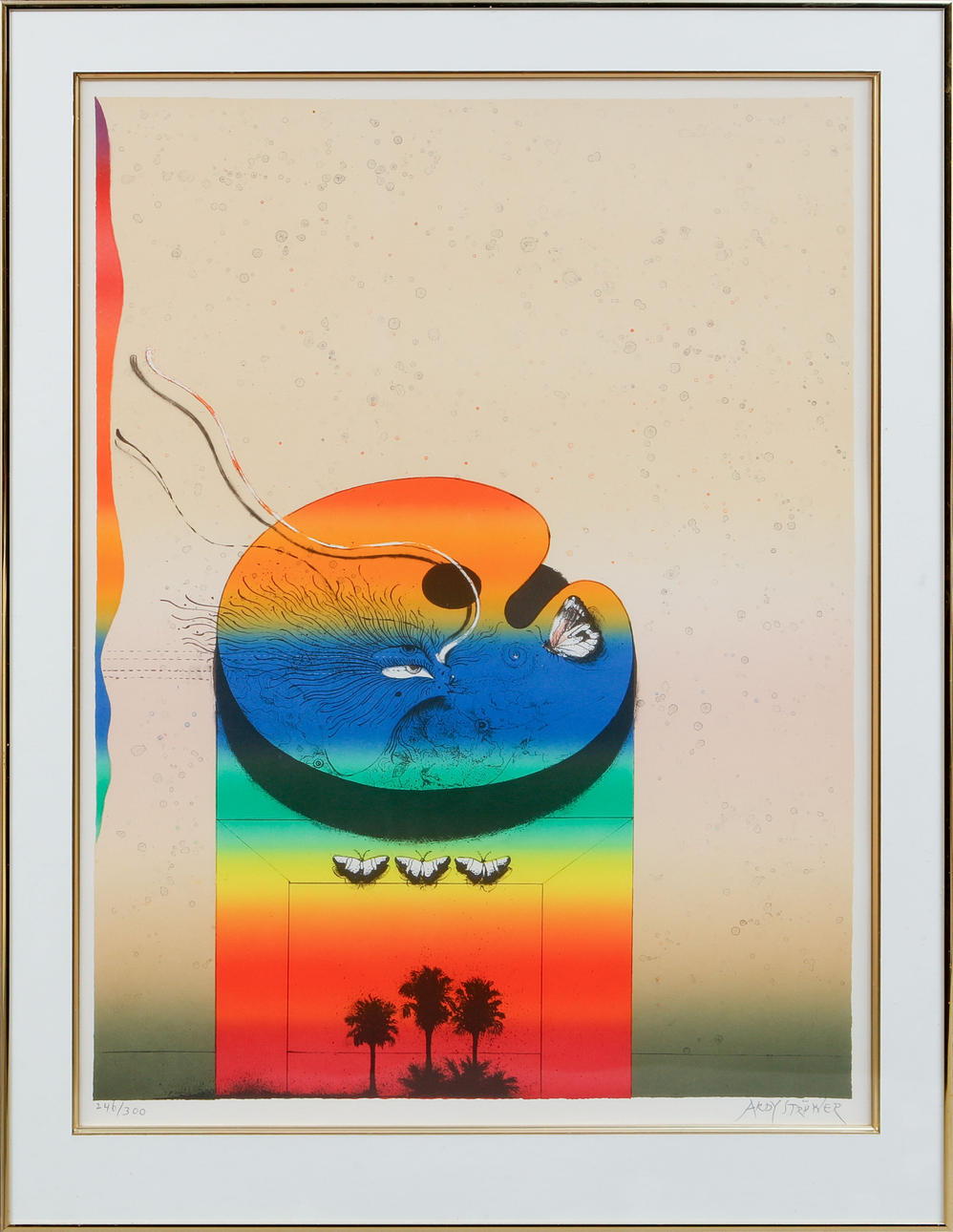 ARDY STRÜWER. Composition with butterfly, lithograph in colours, signed and numbered 246/300.