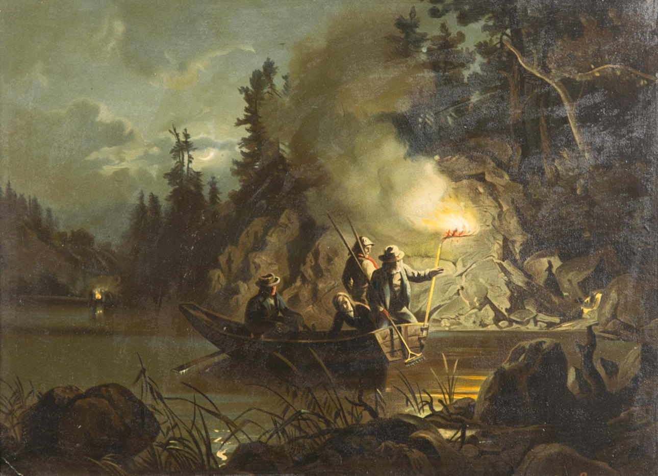 TAVLA, kräftfiske, oljetryck i förgylld ram.