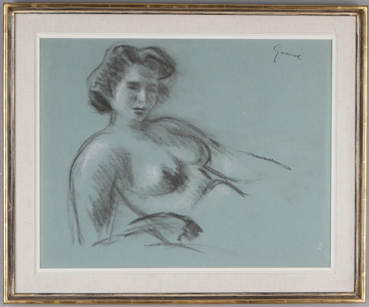 CARL GUNNE. Kvinnostudie, krita, signerad.