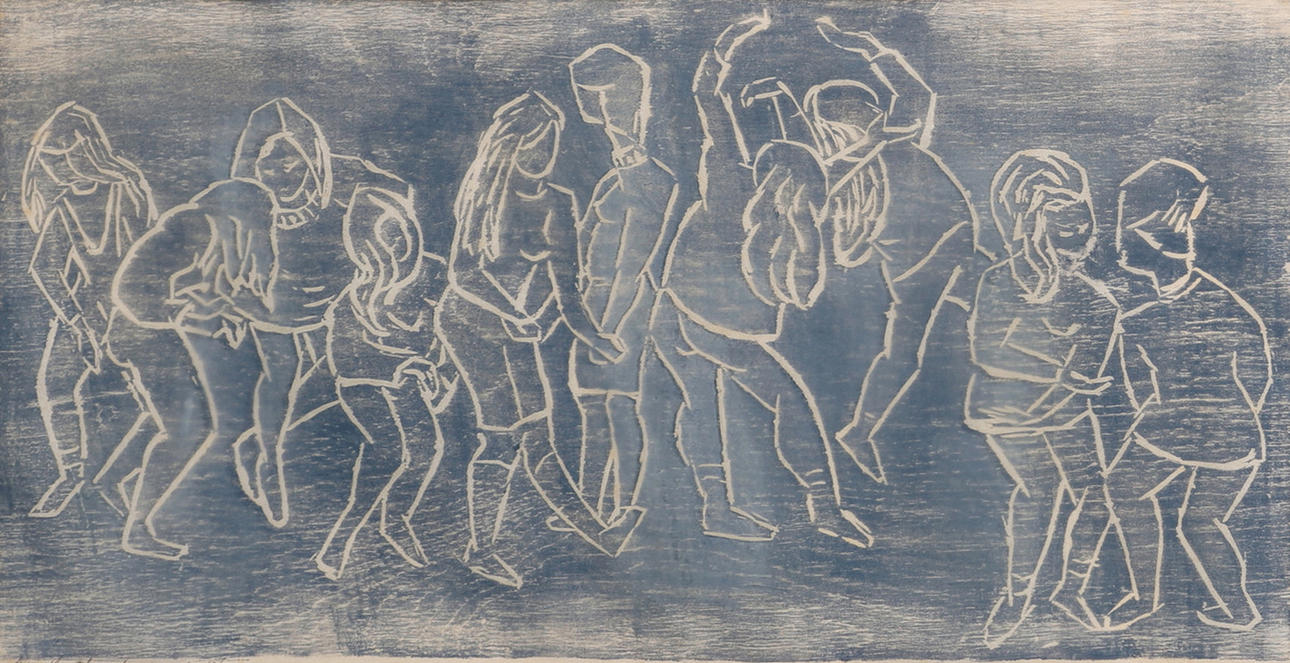 ANNA MUNTHER. “POP DANCE”, WOODCUT, SIGNED.