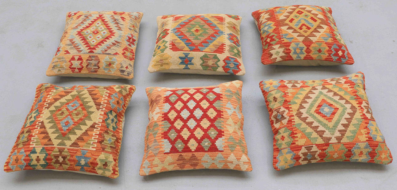 KUDDFODRAL, 6 st, kelim, ca 47 x 47 cm.