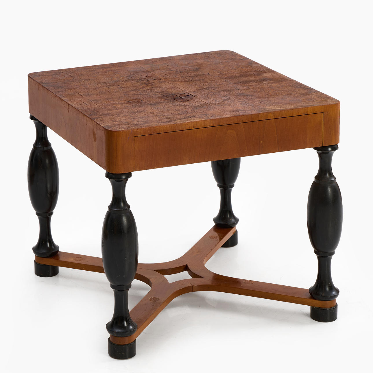 A Swedish Grace table, 1920/30's, veneered in elm and alrot, blackened ...