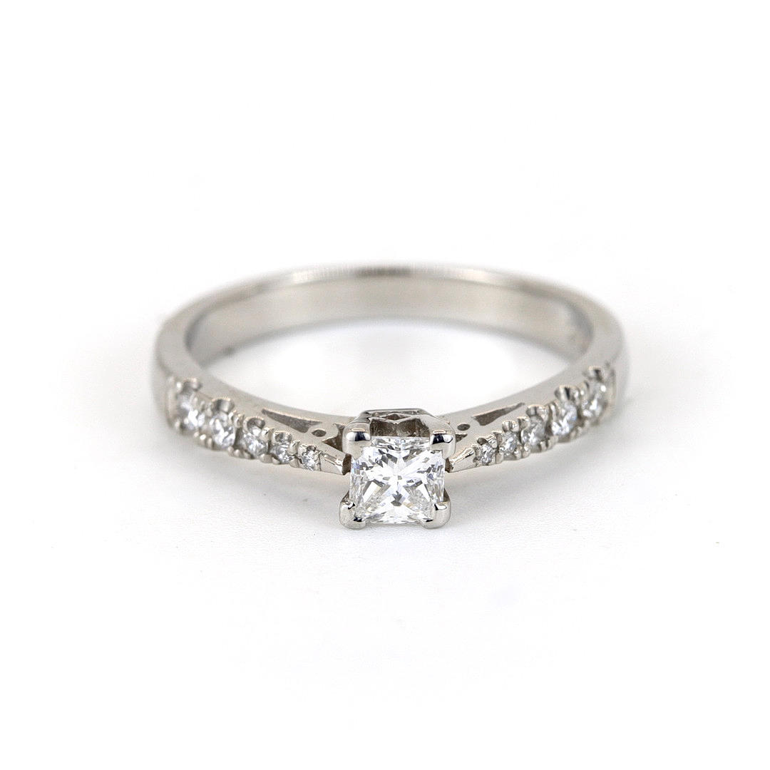 PLATINUM PRINCES CUT DIAMOND SOLITAIRE RING.