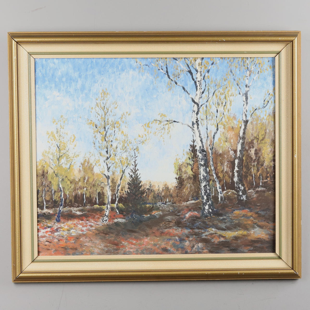 OIDENTIFIERAD KONSTNÄR. OIL ON PANEL, “Lövskog”, signed.