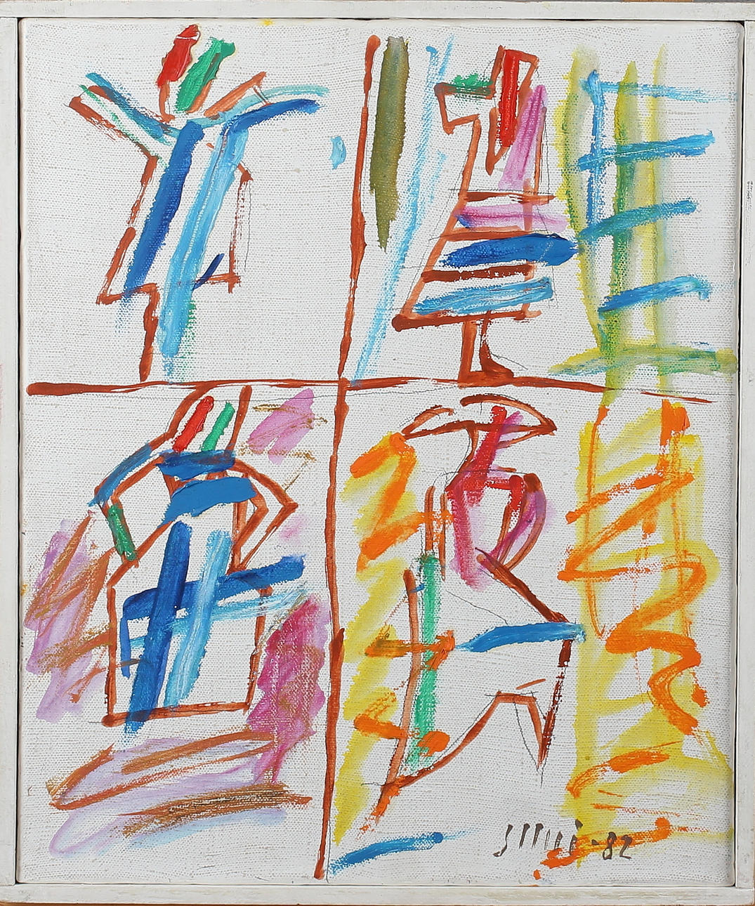 JUHO SUNI. Komposition med figurer, olja på duk, signerad samt daterad -82..