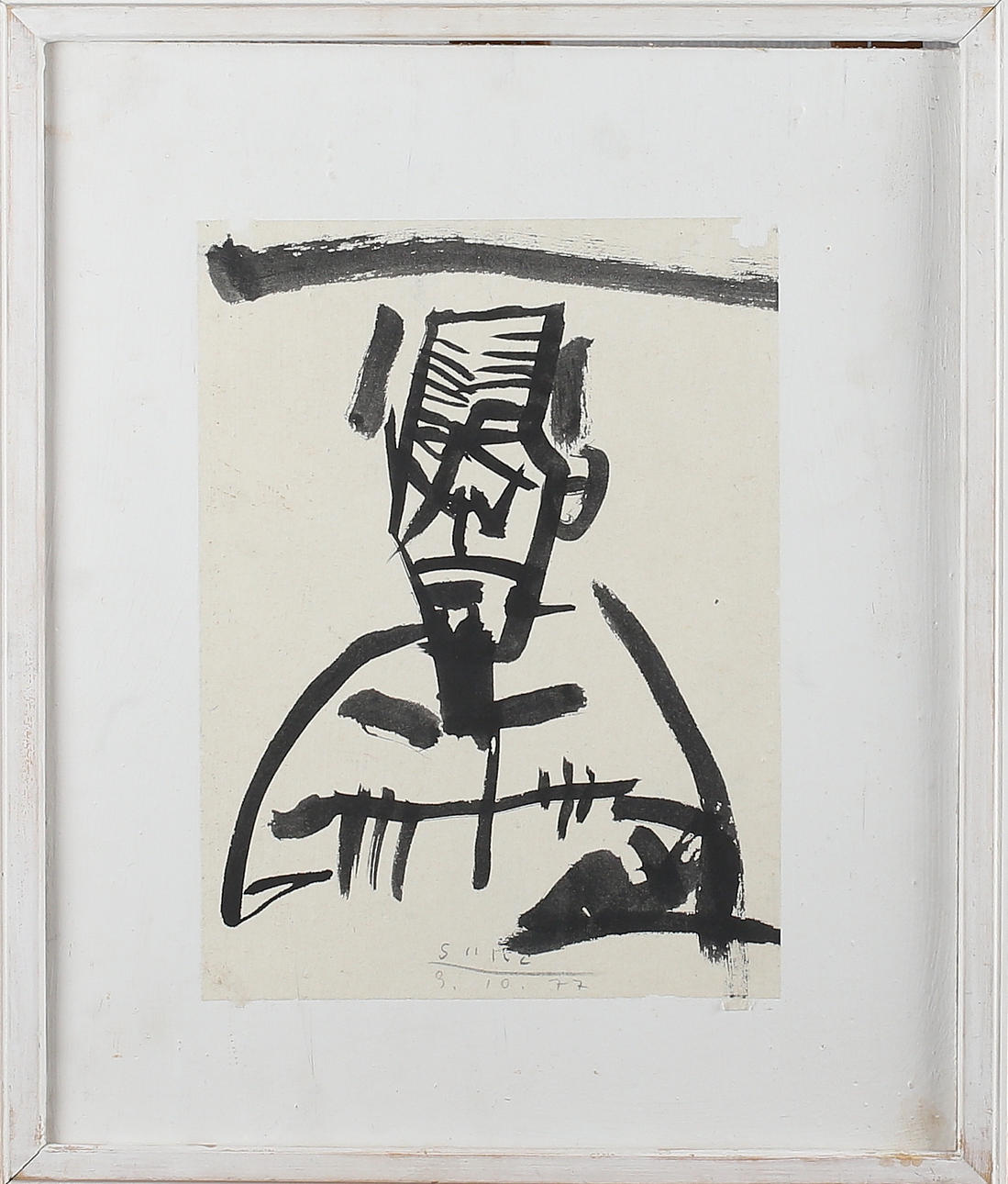 JUHO SUNI. Komposition med figur, akvarell på Japanpapper uppklistrad på pannå, signerad samt daterad 9.10.77.