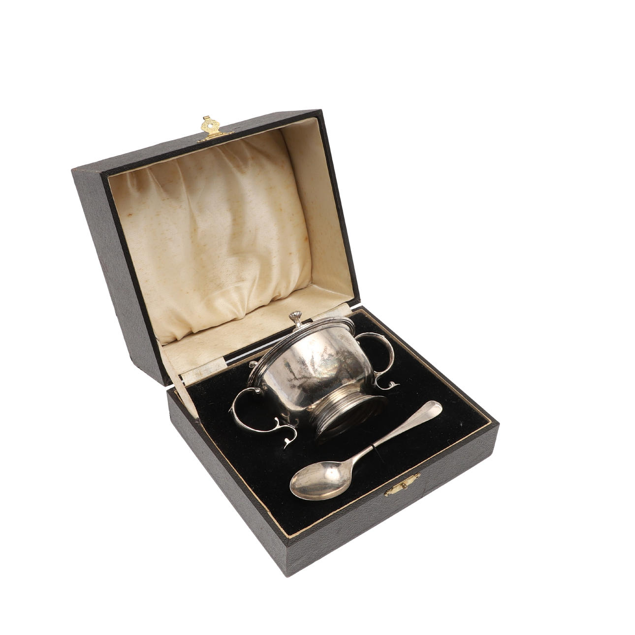 DÅBSSÆT I SØLV GEORGE V MED HYLSTER.