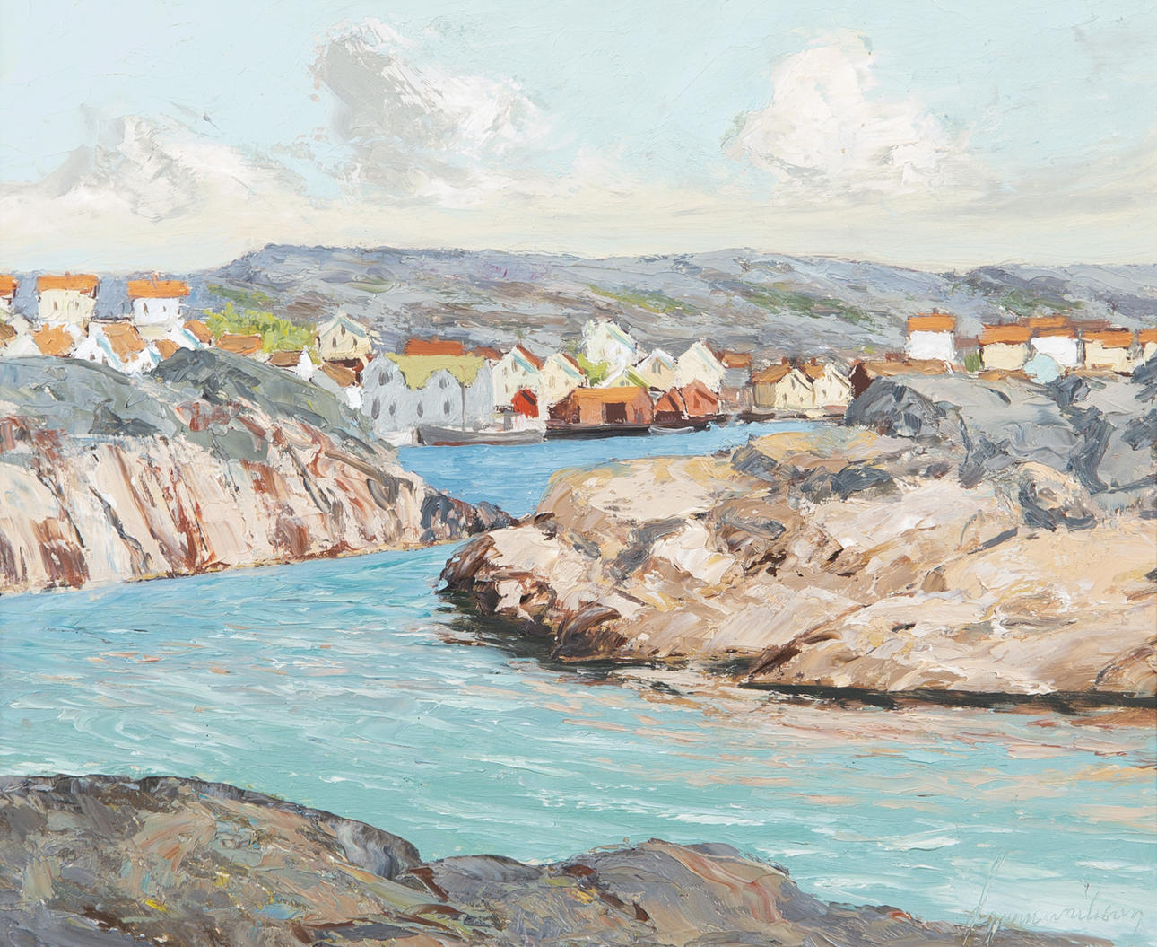 GUNNAR NILSSON. Skärgårdsmotiv, olja på pannå, signerad.