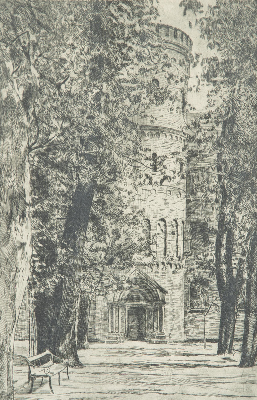 EMIL WESTMAN. "Lundagård". etsning, signerad.