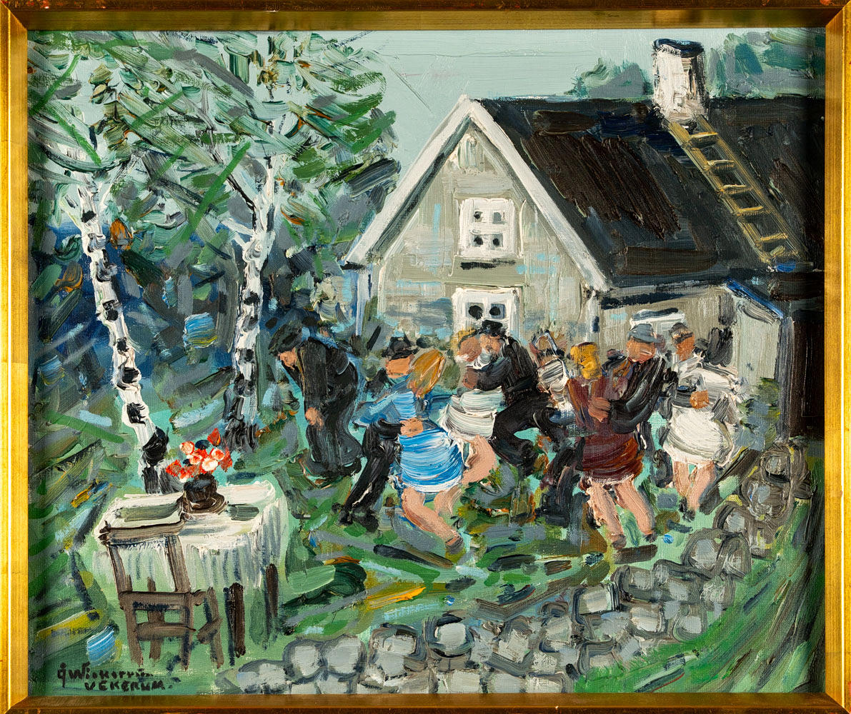 ÅKE WICKSTRÖM. Oil on canvas, “Birthday-dance”, Signed.