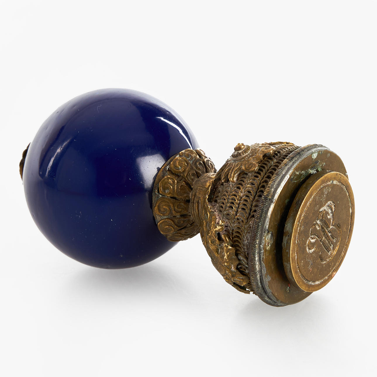 A Chinese Mandarin button, late Qing dynasty (1644—1912), bronze, blue ...