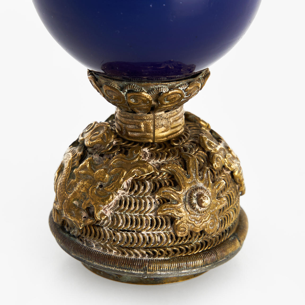 A Chinese Mandarin button, late Qing dynasty (1644—1912), bronze, blue ...