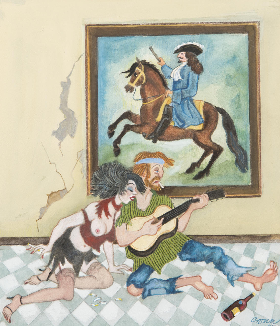 GEORG CRONA. "Den sista av sin ätt", akvarell, signerad Crona -85.