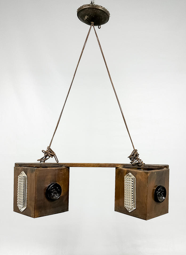 A copper, glass ceiling lamp, mid 20th century.