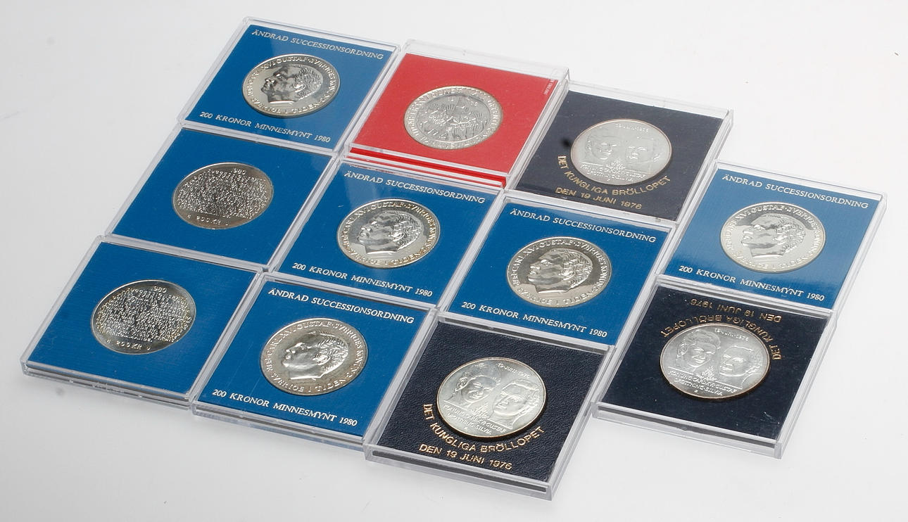 MYNT, 11 st, Sverige, bland annat minnesmynt 200 kr.