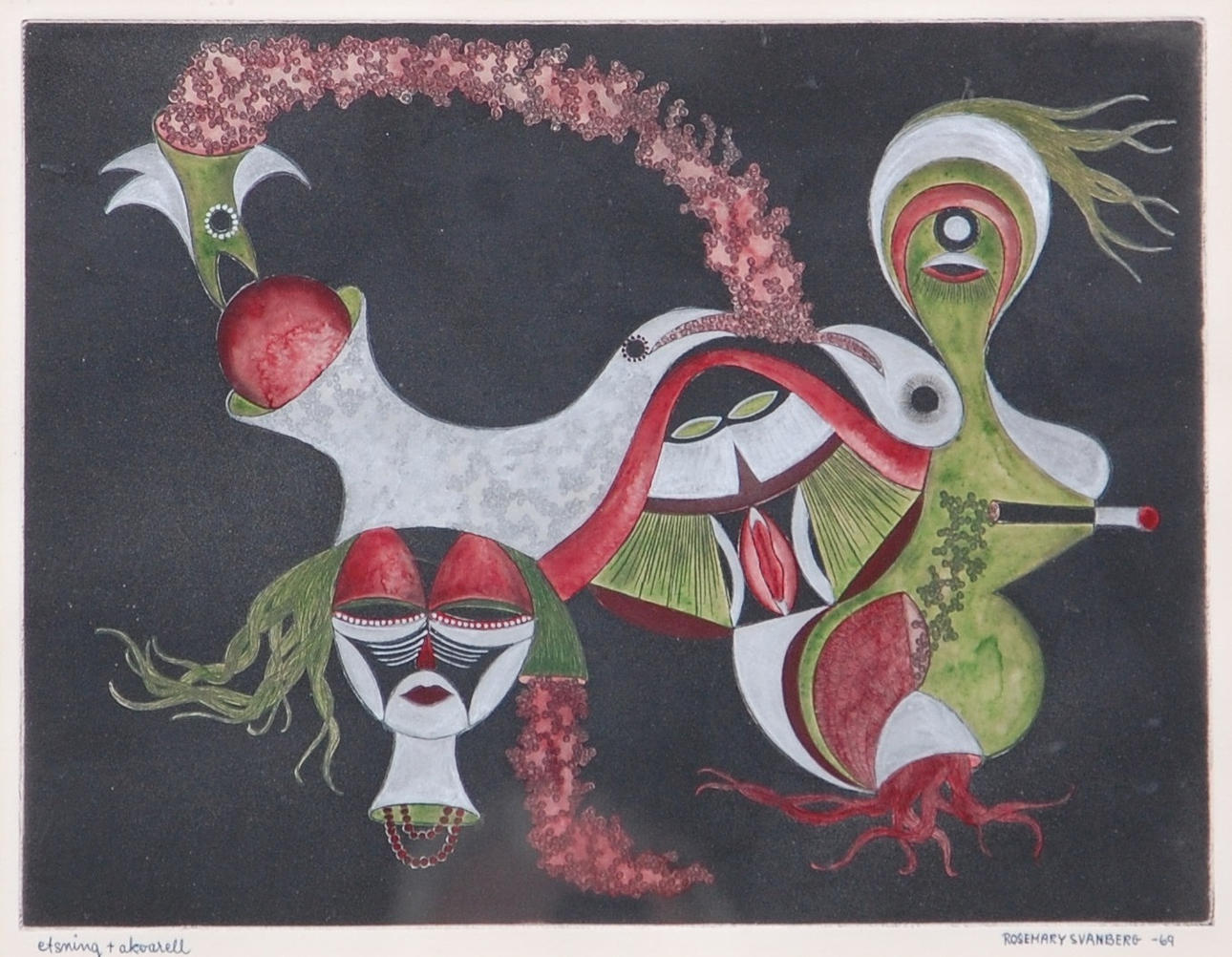 ROSEMARY SVANBERG. etsning/ akvarell, signerad Rosemary Svanberg -69.