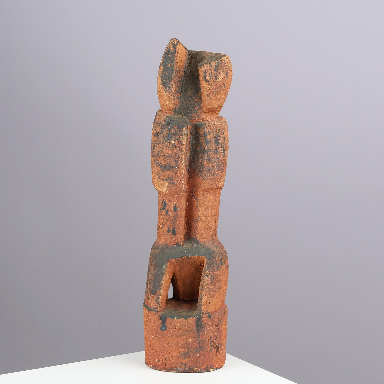 Primitive, handmade sculpture of partially glazed stoneware, unknown ...