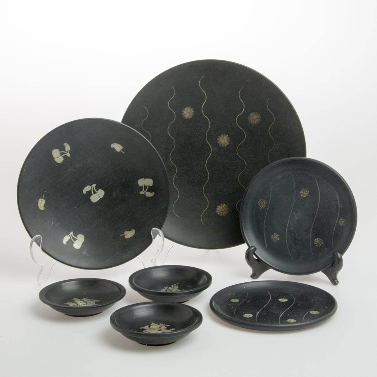 FAT, 7 stycken, isolit med silverinläggningar, Perstorp.