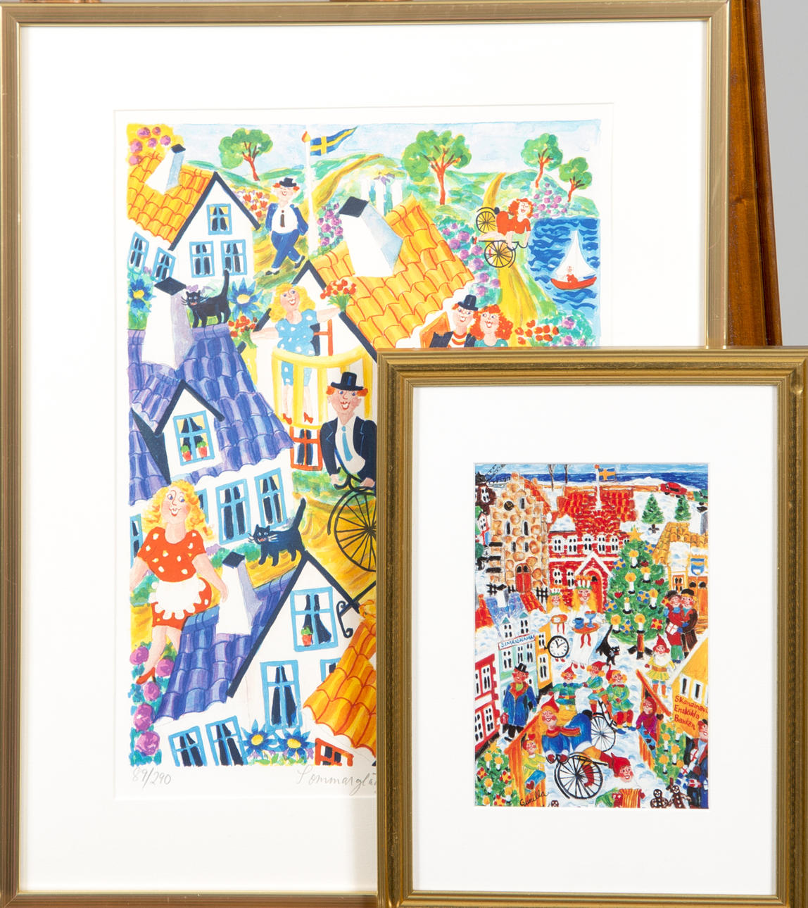 GUNILLA MANN. "Sommarglädje", färglitografi, signerad.