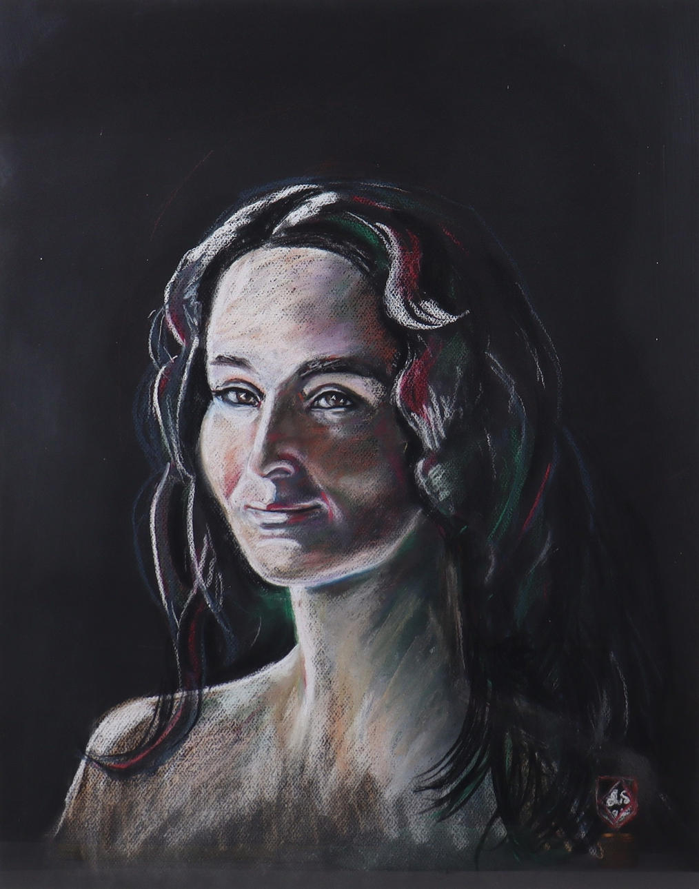 OIDENTIFIERAD KONSTNÄR. pastell, kvinnoporträtt.