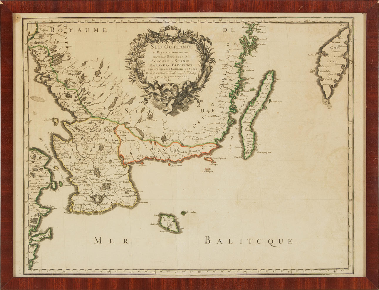 SANSON, KARTA ÖVER SKÅNE, BLEKINGE HALLAND, ÖLAND, GOTLAND, 1659 ...