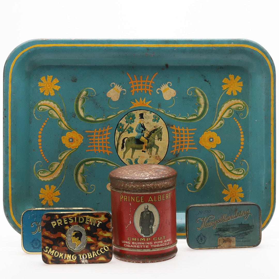 PLÅTASKAR och PLÅTFAT. 5 delar.