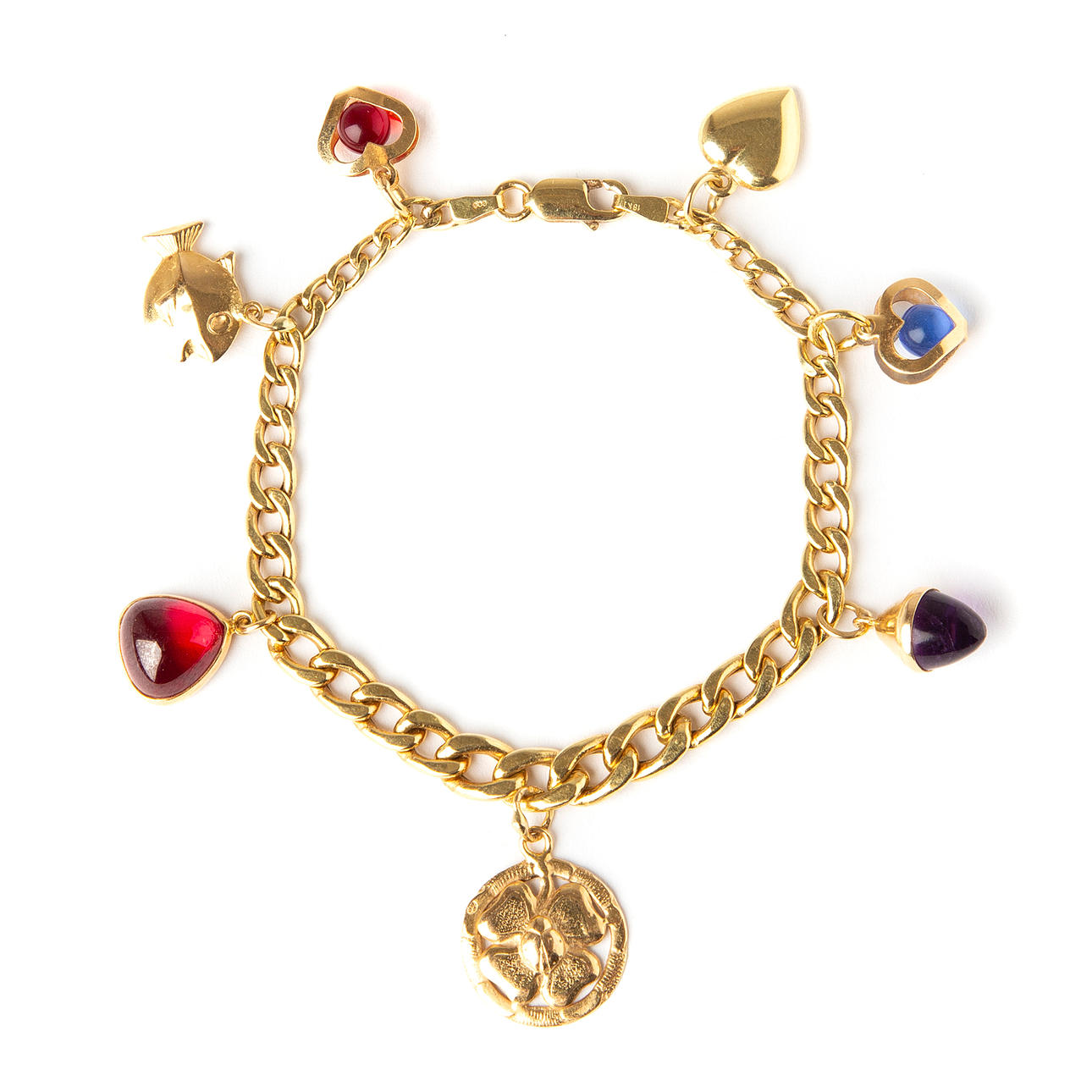 A BRACELET, 18K gold, charms.